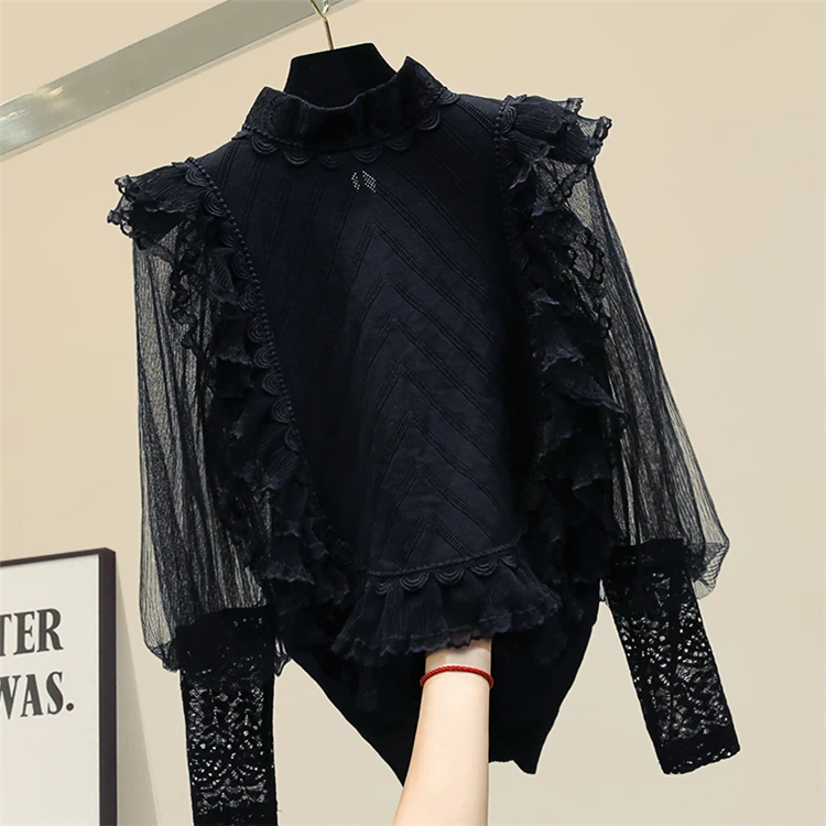 

Кружевная вязаная рубашка, женский прозрачный сетчатый тонкий свитер с длинным рукавом, куртка, Женский вязаный Топ для офиса, женские обле...