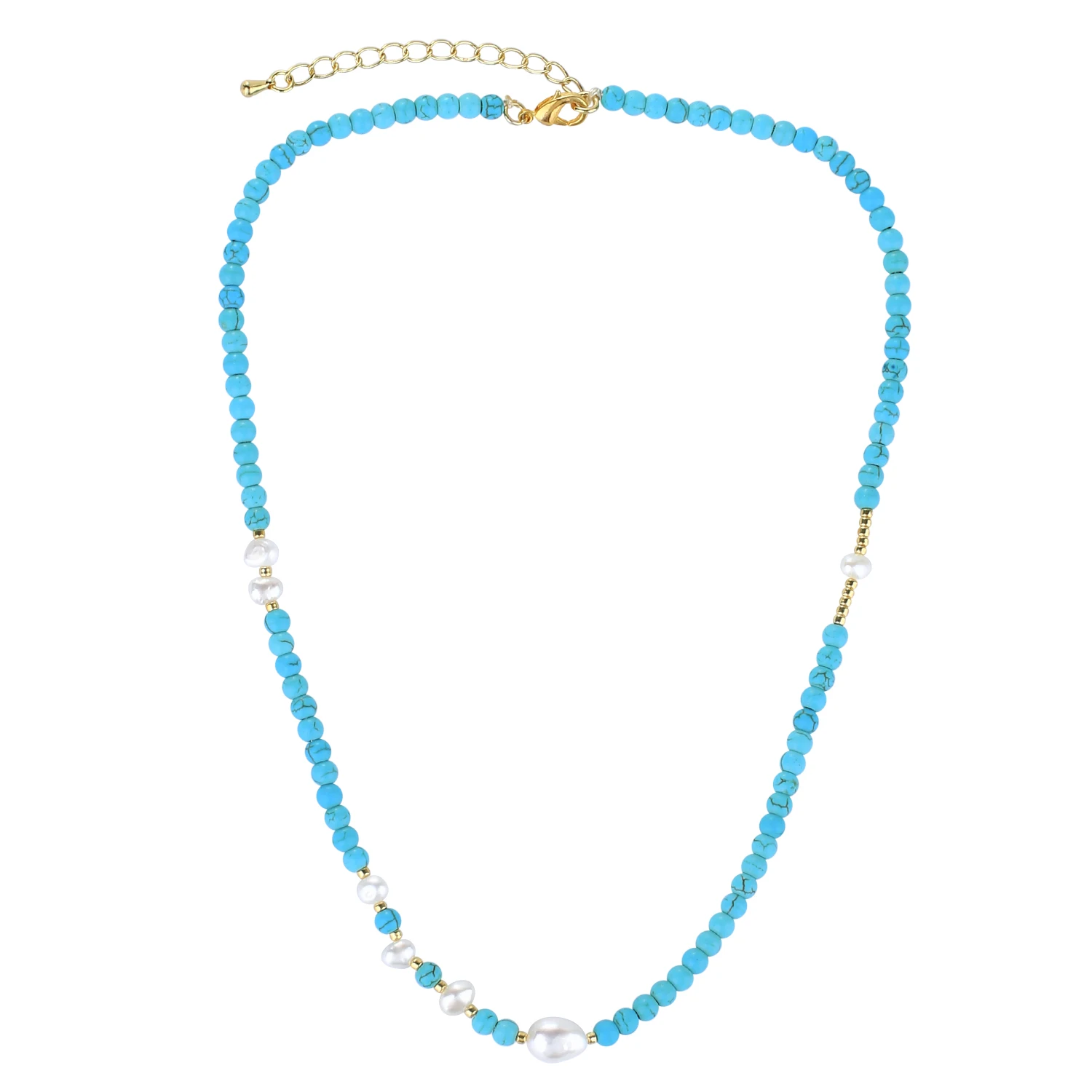 

QUANCHI Fashion Turquoise Beads Freshwater Pearls Beaded Necklace for Women Gold Chain 2021 Simple Beach Jewelry New
