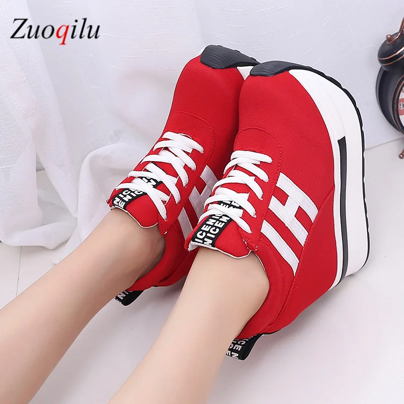 Кеды женские на платформе и каблуке повседневные холщовые туфли с