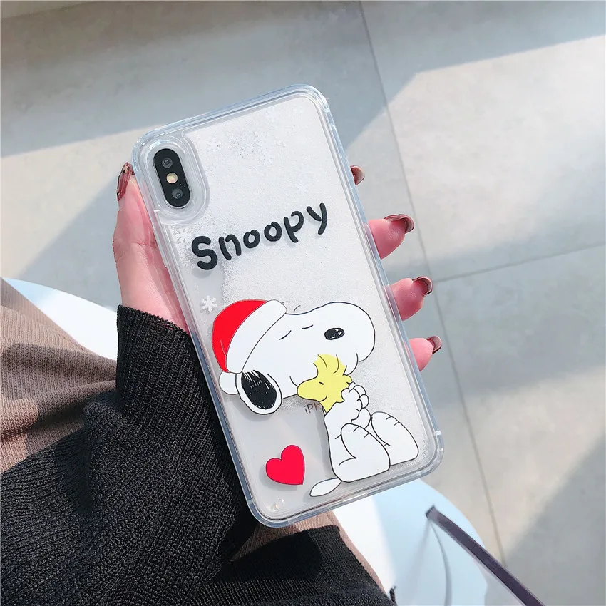 Мультяшный милый Рождественский Чехол для мобильного телефона Snoopy с жидким