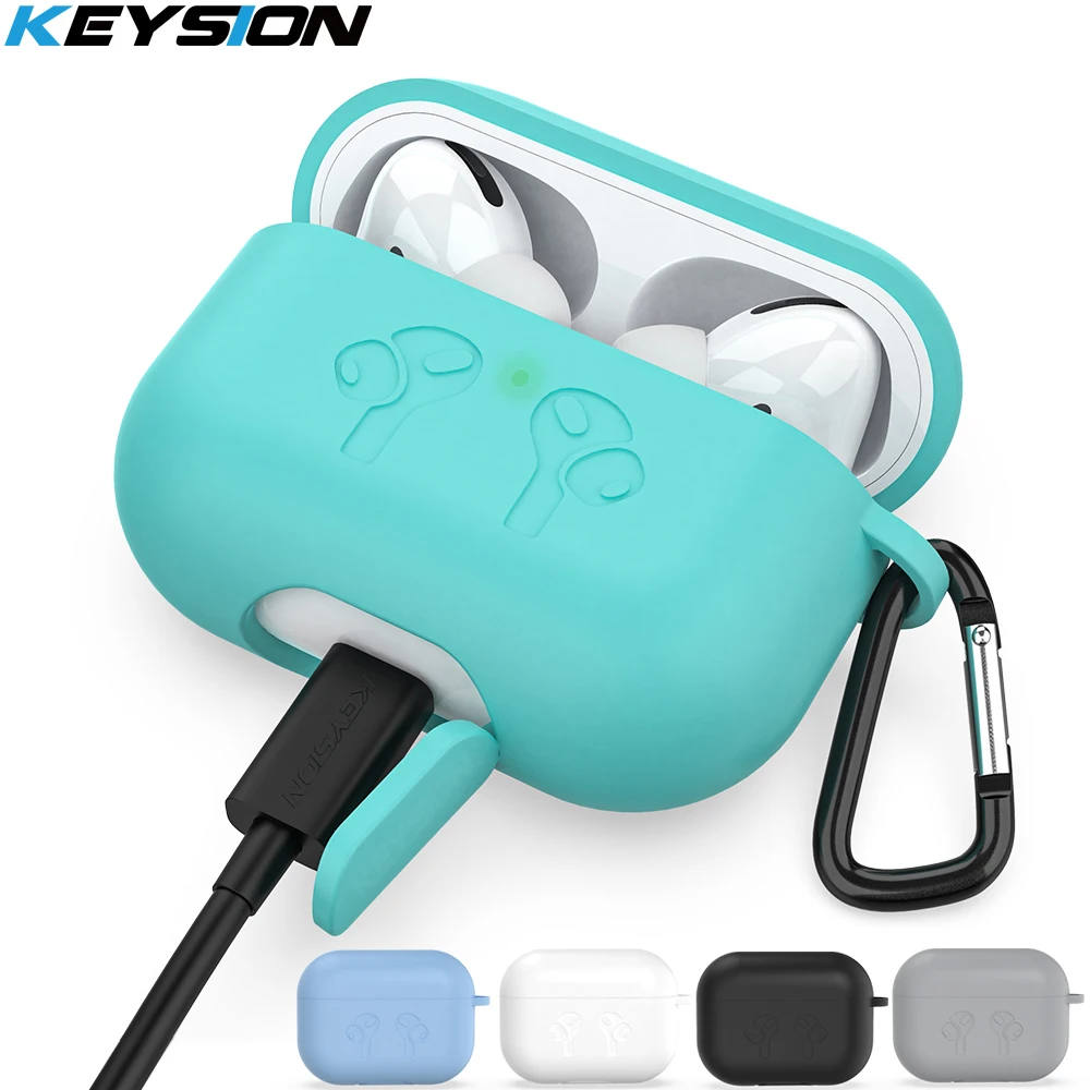 Чехол KEYSION для AirPods Pro с брелоком цветной матовый мягкий силиконовый ударопрочный