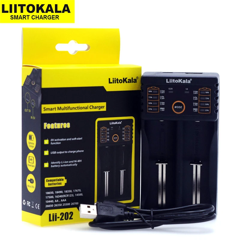 Зарядное устройство Liitokala Lii-202 lii202 Зарядка 18650 1 2 в 3 7 AA / AAA 26650 10440 16340 25500 NiMH литиевых