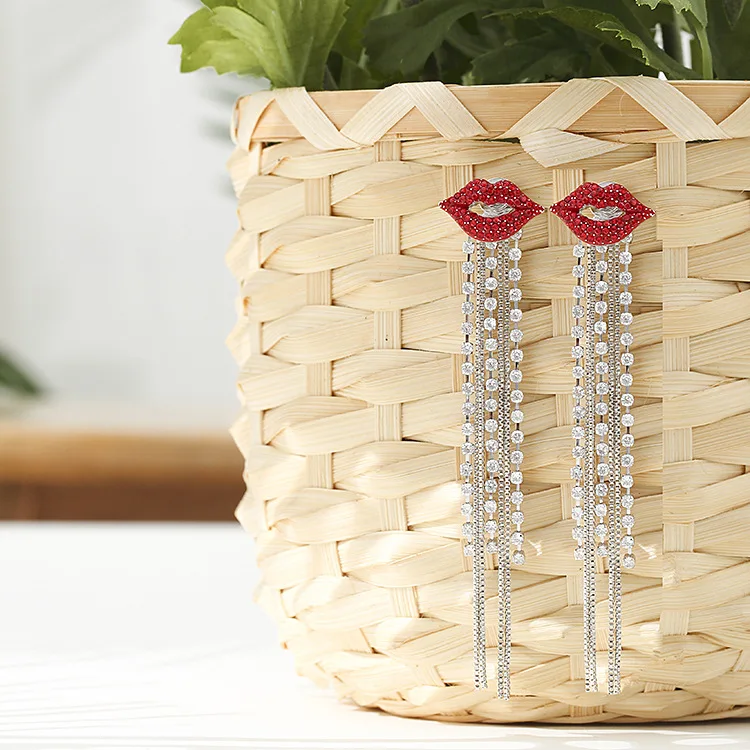 

Fashion creative zircon lips tassel earrings accessories ladies earrings