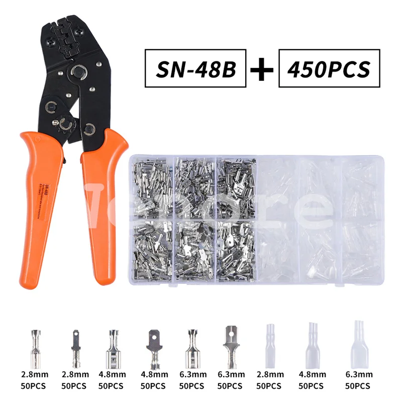 

450Pcs 2.8mm 4.8mm 6.3mm Plug Spring Female Male Spade Cold Crimp Terminals Connector Car Speaker Electrical Wire Connectors Set