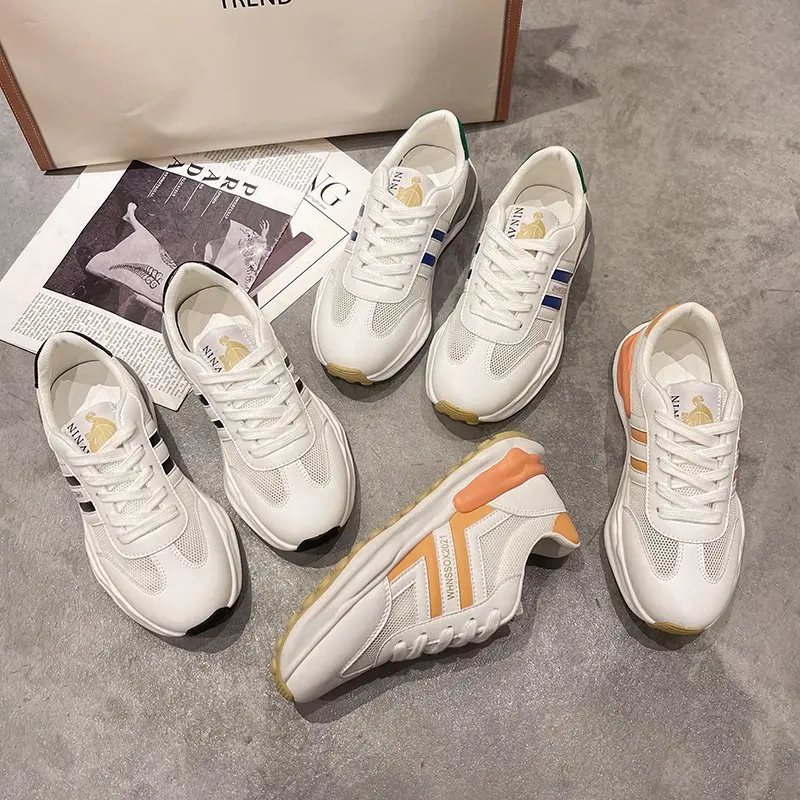 

2021 New Women's Chunky Sneakers With low Platform Vulcanize Net Shoes Fashion Breathable Casual Running Shoe