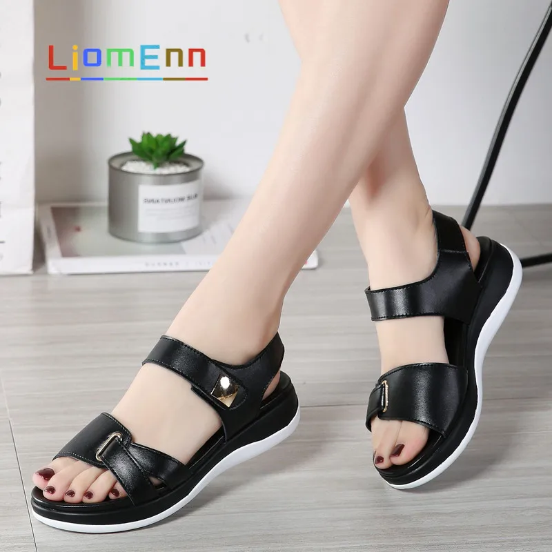 

Women's White Sandals 2021 New Summer Ladies Genuine Leather Flat Sandals Women Soft Comfort Korean Beach Slippers zapatos mujer