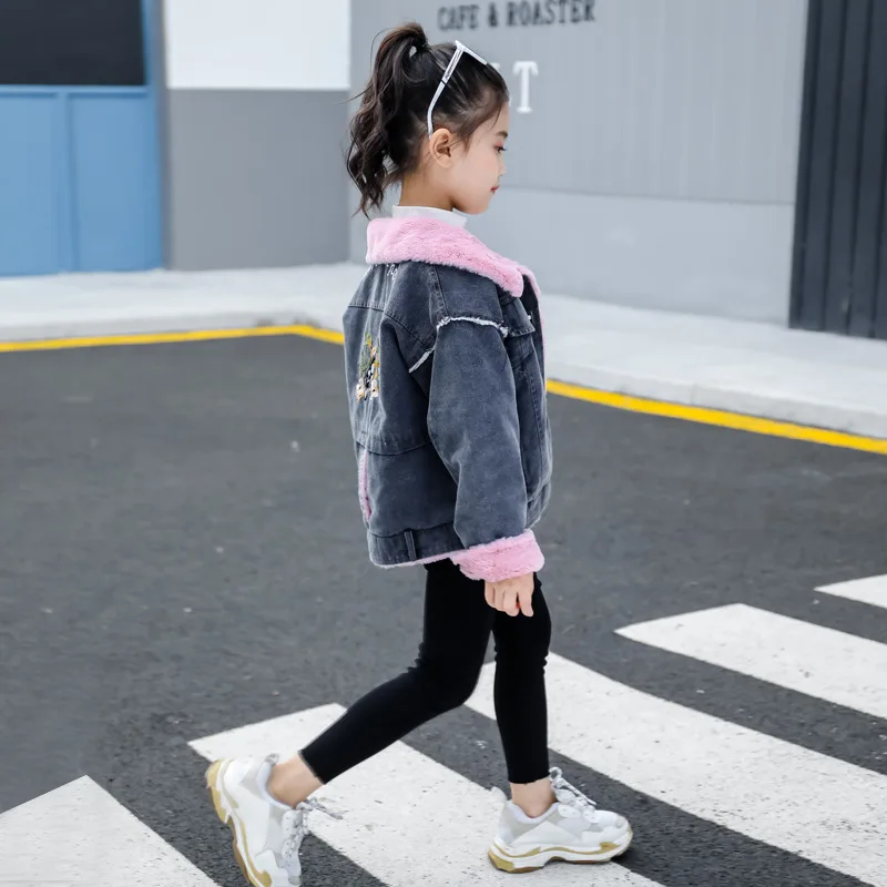 Джинсовая куртка для девочек сезон осень-зима кашемировое утепленное пальто