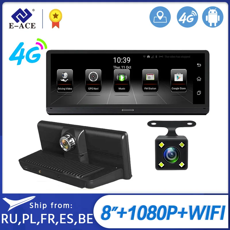 E ACE ADAS Автомобильный видеорегистратор 8 0 дюймов FHD 1080P видео регистратор 4G Android
