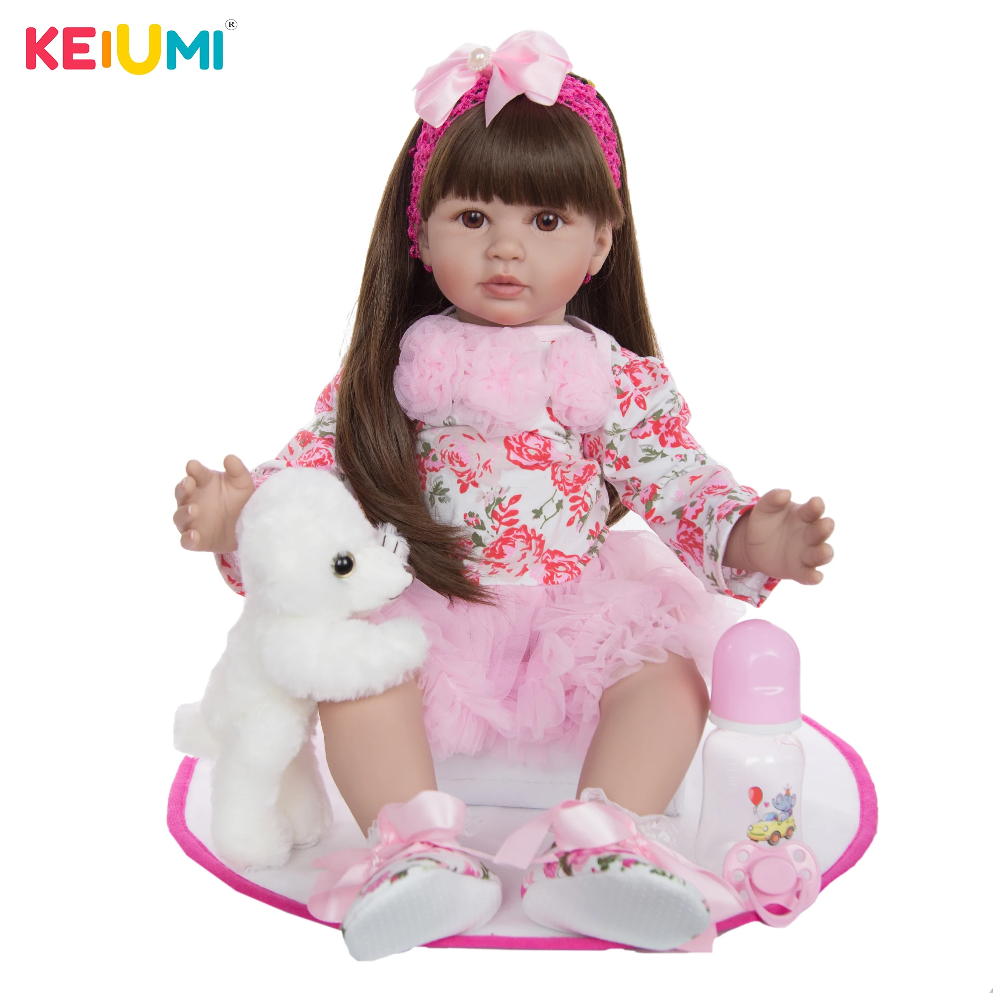 

KEIUMI New 24 inch Bonecas Infantil Meninas Doll Lifelike 60cm Reboen Girl With Long Hair Toy For Kids Birthday Surprise
