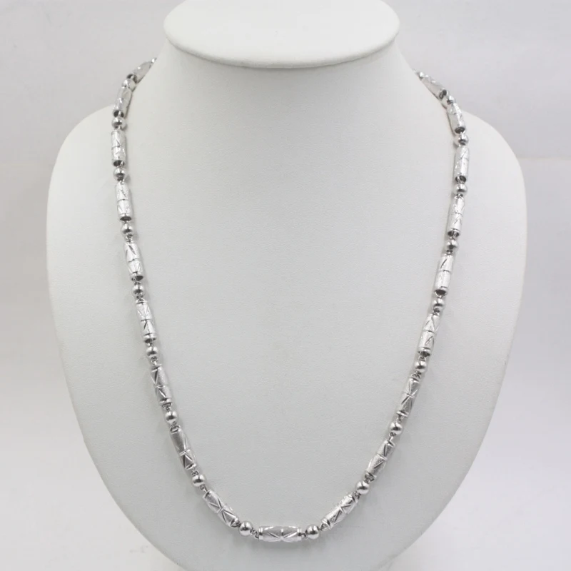 

New Fine Sterling S925 Silver Unisex Chain Luck Tube Beads Link Necklace 20inch 5mmW 26.19g