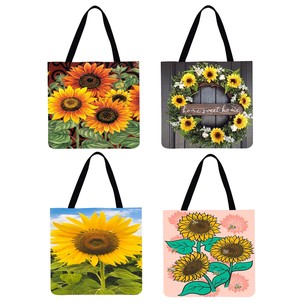 

Модная женская сумка для покупок с принтом подсолнуха, сумка для покупок на плечо, Повседневная вместительная дизайнерская трендовая Изыск...