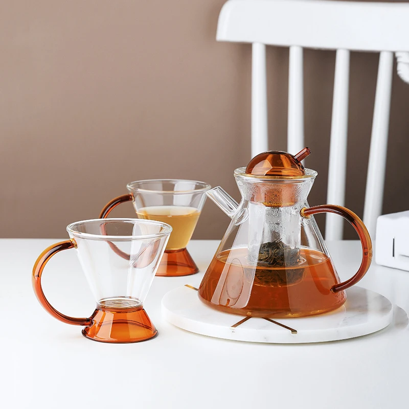 

New Tea Cups Set Heat Resistant Glass Tea Water Pot with European Style Coffee Tea Heating Cold Kettle Mug Filter Tea Set