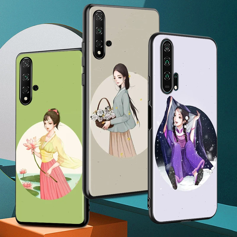 Beauty of Chinese ink painting for Honor 30S 30i 30 View V 20 Pro 5G 20S 20E 10X 10 10i 9N 9C 9S 9X Lite Black Phone Case