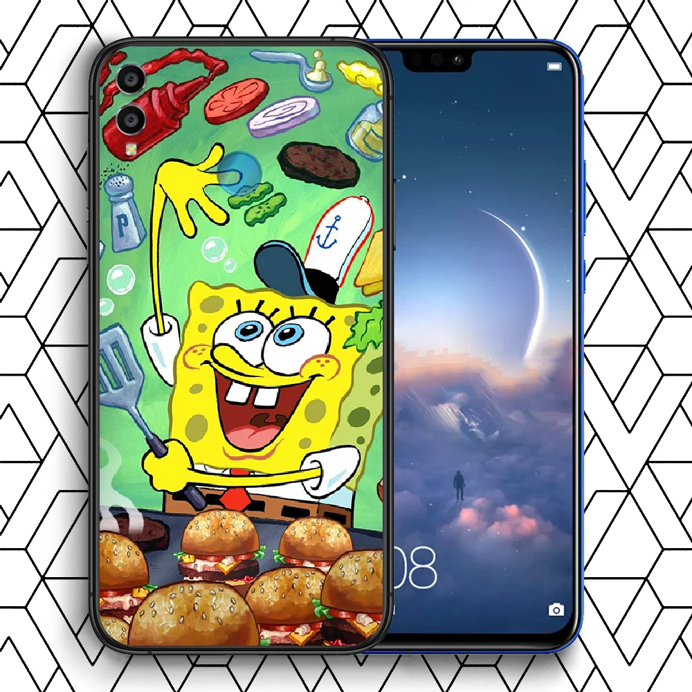 

SpongeBobs Cute Cartoon Phone Case Cover Hull For HUAWEI Honor 7a 8s 8a 8x 9 9x 10 20 I Lite Pro Black Cover Trend Funda 3D