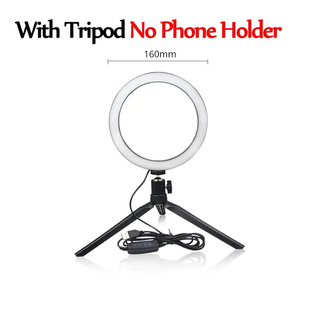 16cm With Tripod Светодиодный светильник для телефона, кольцо для селфи, кольцевая лампа, новинка novedades, светильник для фотосъемки, видео, студии, заполняющий светильник, фото светильник для смартфона - Цвет: 16cm With Tripod