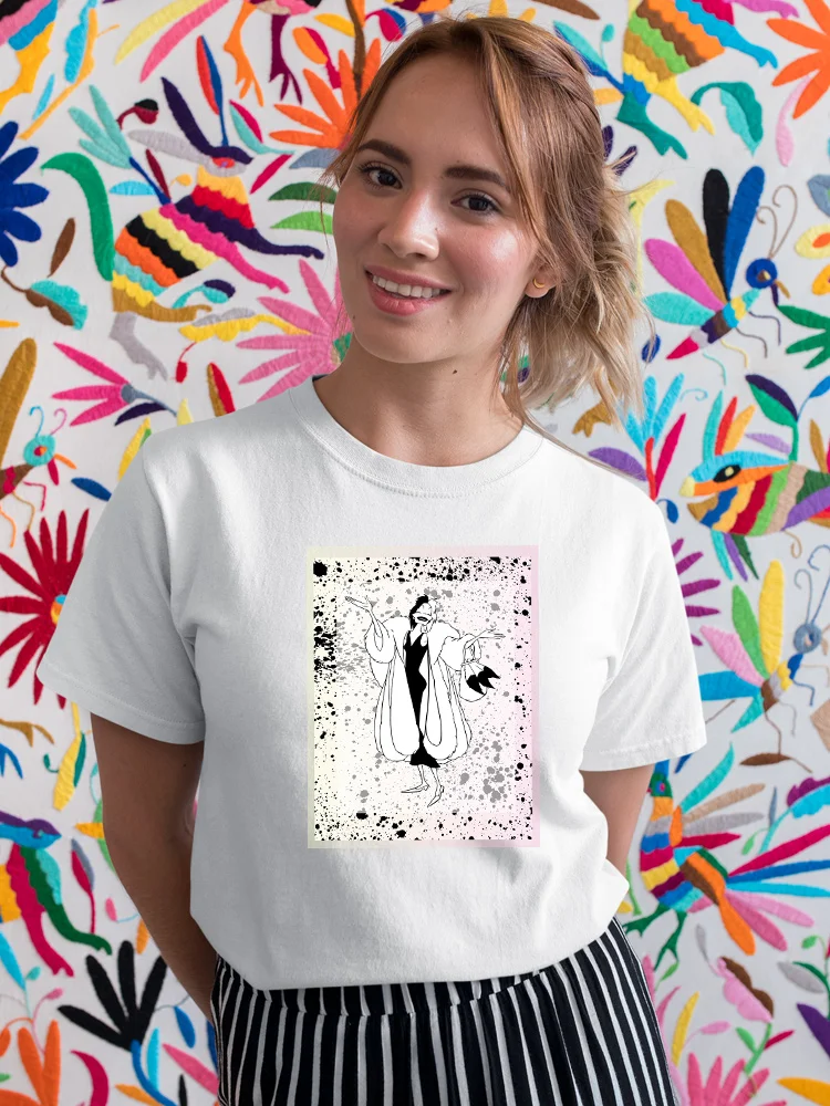 

101 Dalmatians Villain Print T-shirt Women 90s Vintage Harajuku Disney Summer Shirt Female Personality Streetwear Short Sleeve