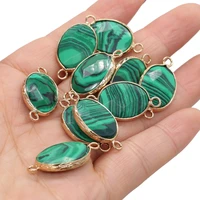 2pc natural stone malachite pendants faceted oval connector for jewelry making diy elegant women necklace gifts
