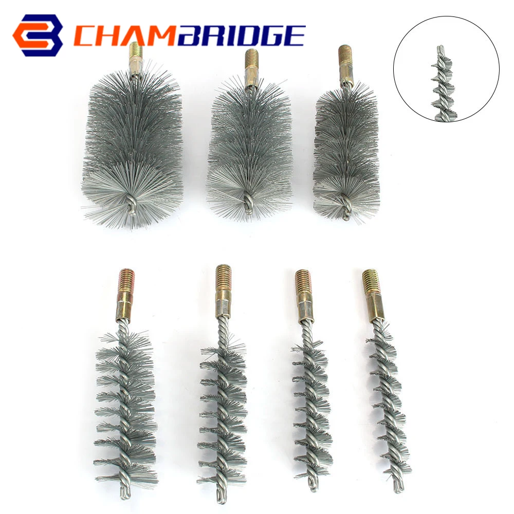 Thread Wire Brush Metal Handle 18/22/25/32/40/50/65/75mm Brush Working Stainless Steel Wire Pipe Tube Cleaning Chimney Brush Kit