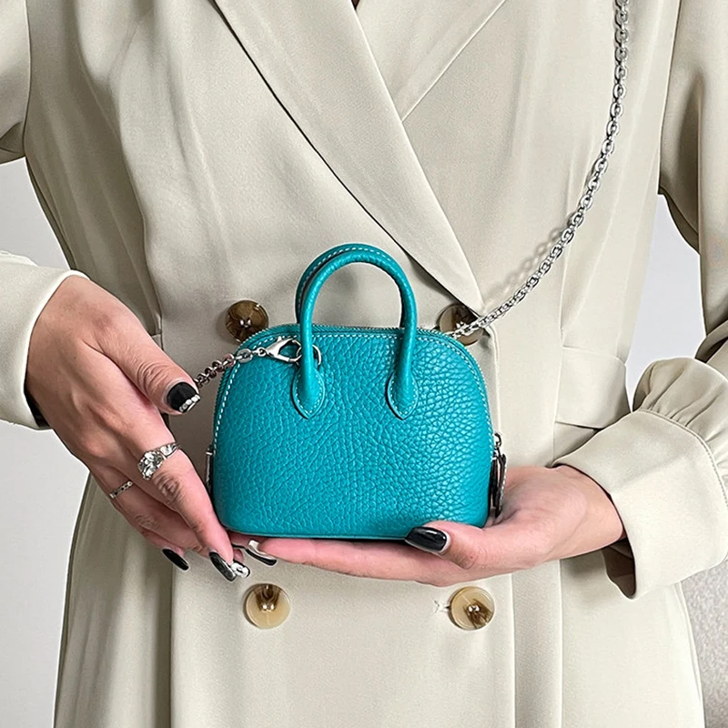 

Женская маленькая сумка на плечо из натуральной кожи, миниатюрная сумочка-ракушка, милые модные сумки через плечо, Роскошный дизайнерский кошелек из воловьей кожи с цепочкой