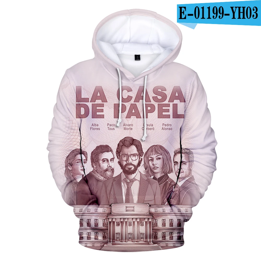 3D толстовки с капюшоном Толстовка с принтом ТВ серии La casa de papel Money Heist House of paper Мужская/Женская известная брендовая одежда - Цвет: 3D