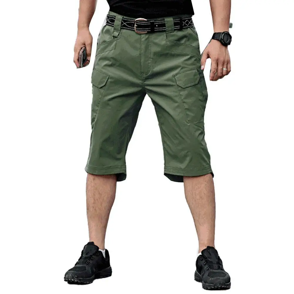 

Men Solid Color Multi-Pockets Quick Dry Outdoors Tactical Capri Pants Trousers