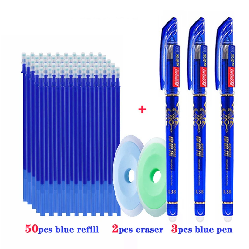 55pcs/lot Washable Handle Erasable Pen Set 0.5mm Magic Earasable Refills Rods Office School Writing Supplies Students Stationery