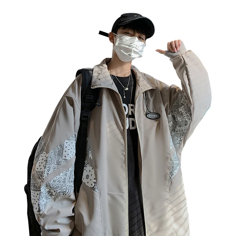 

2021 Spring Japanese Streetwear Harajuku Cashew Flower Print Fashion Jacket Hip Hop Korean Couple Clothes Kpop Top Men Clothing