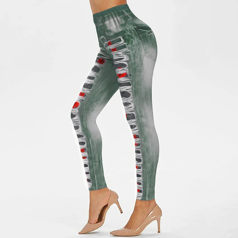 Women Skinny Jeans Thin High Waist Lady Jeans Ripped Pencil Pants Clubwear Flower Tribal Gothic Aloha Colorful Female Trousers
