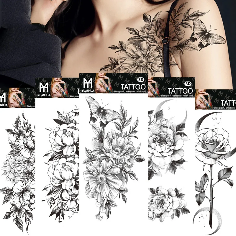 Водостойкая временная татуировка наклейка с рисунком розы лотоса переводная
