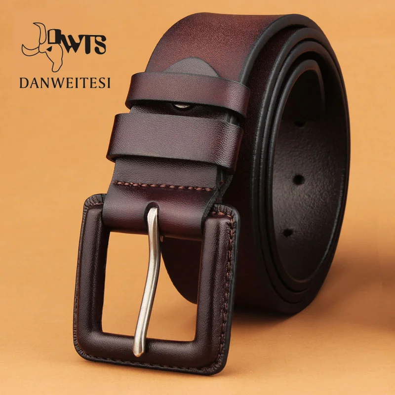 

[DWTS] Leather Belt Men Luxury Strap Male Prevent Metal Allergies New Fashion Oversize Pin Buckle Cowskin Casual High Quality