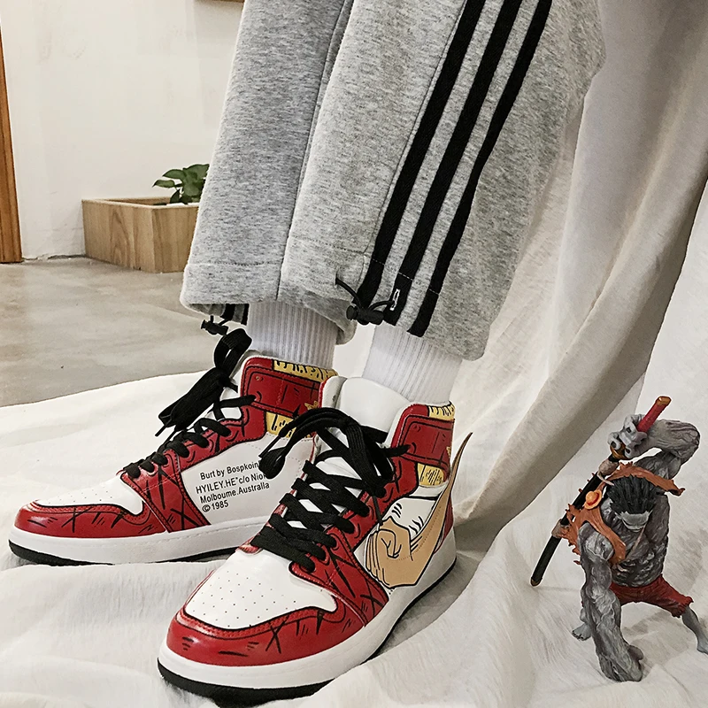 Autumn Winter Fashion Green Men's Anime Shoes Leather Flats Boots High Men Skateboard Sneakers Vulcanized Shoes Zapatillas Skate