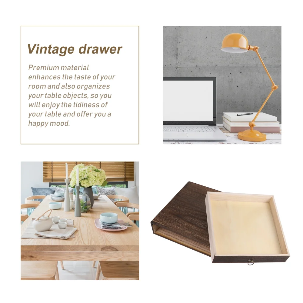 

1Pc Wood Storage Desk Box Retro Drawer Type Desktop Organizer (1 Layer)