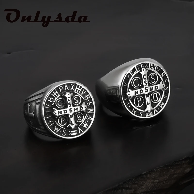 

Lucky Gift Saint Benedict Cross Men Rings Punk Hip Hop for Boyfriend Male Stainless Steel Jewelry Creativity Gift Wholesale