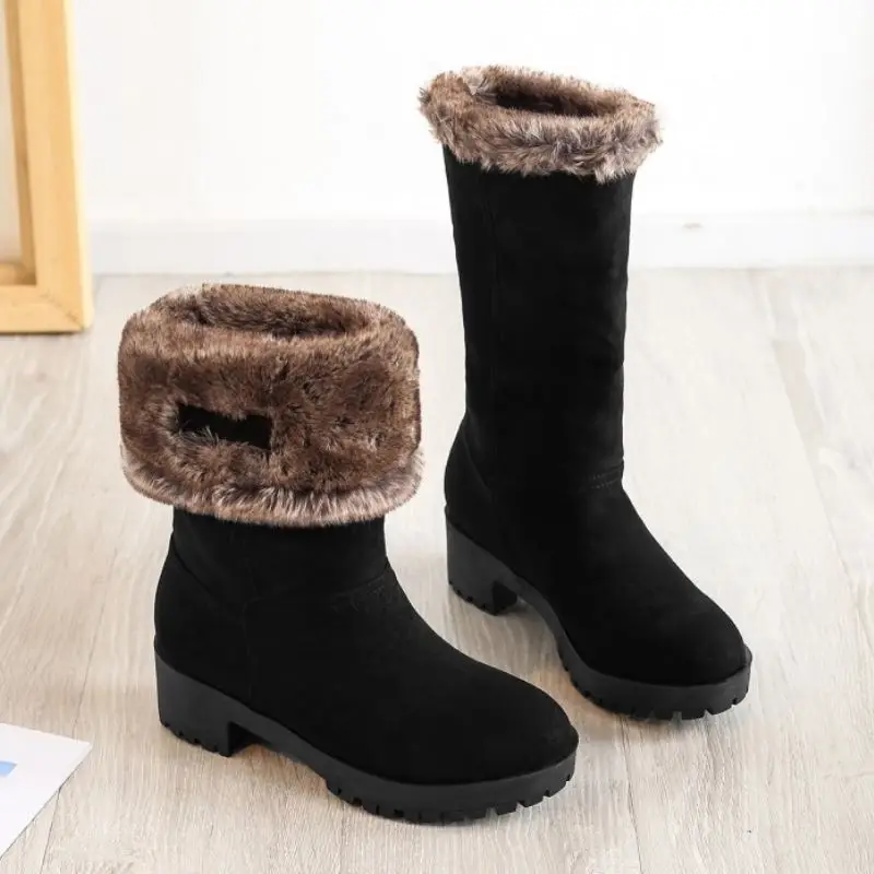 Taoffen Women Winter Snow Boots Chunky Heels Plush Fur Warm Ankle Round Toe Platform Casual Outdoor Shoes Size 34-43 | Обувь