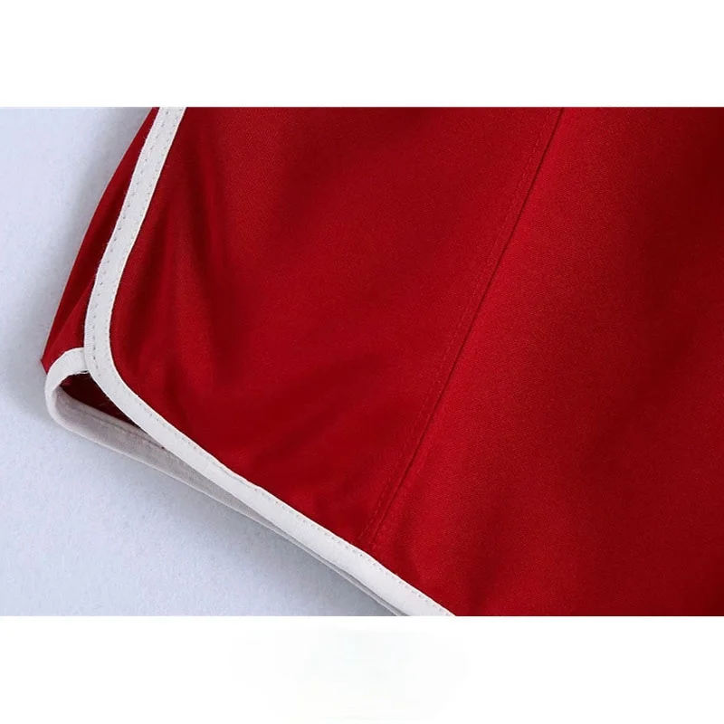 

Women Fashion Patchwork Trims Shorts Vintage High Waist Waist With Drawstring Female Short Pants Mujer
