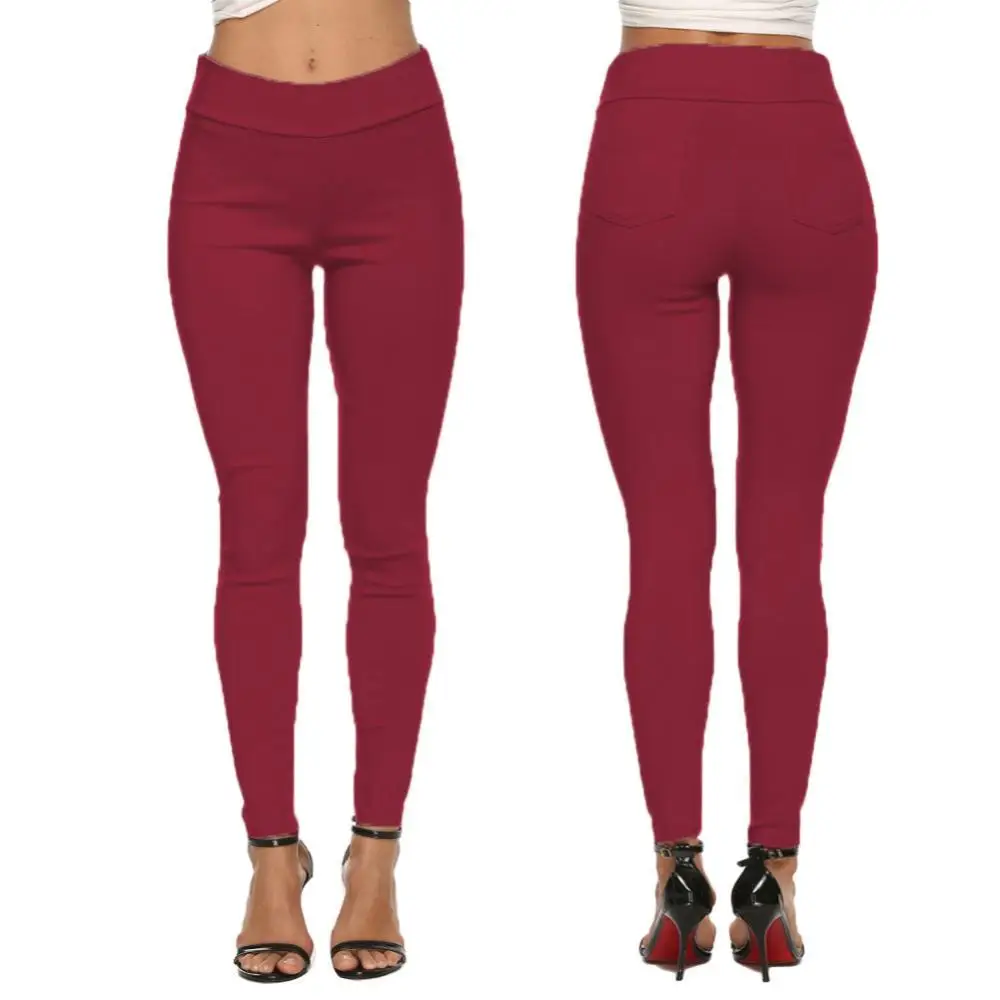 

Casual women's trousers skinny sexy solid color high waist stretch belt trousers butt pocket cotton blend dating shopping pants