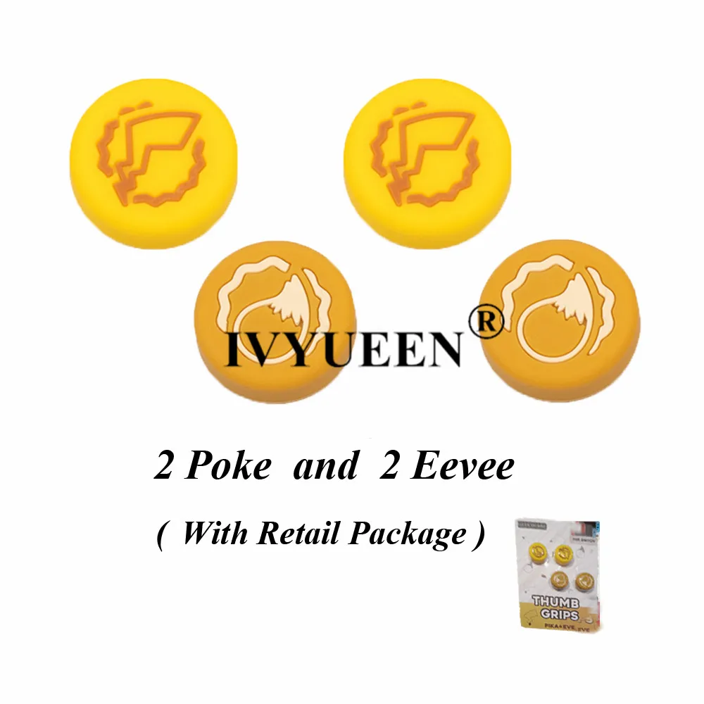 2 Poke 2 Eevee Силиконовая крышка для джойстика IVYUEEN для пульта дистанционного управления shand Joy-Con аналоговые палочки кожа для Joy Con Pokeball Go Cover-красный+ синий - Цвет: 2 Poke 2 Eevee