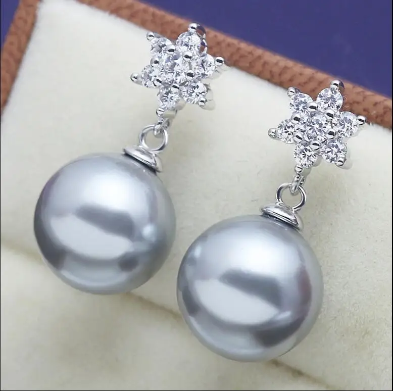 Новый 1101 + снег серый корпус Серьги с жемчугом красная Устрица 925 пробы серебро CZ