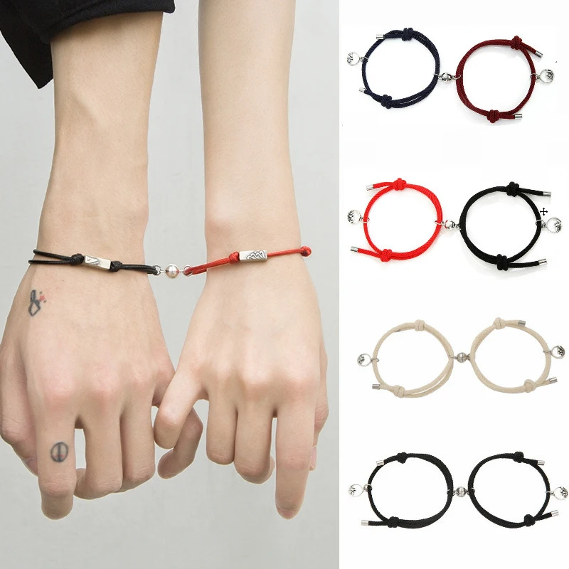 

2Pcs Minimalist Matching Friendship Bracelet Rope Braided Couple Magnetic Attract Each Other Distance Bracelet Lover Jewelry