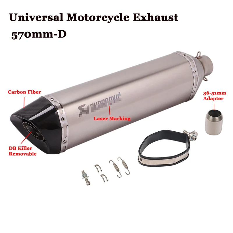 570mm D Akrapovic, 470 мм, 570 мм, универсальный, мотоциклетный, выхлопная, Модифицированная, глушитель, труба с DB killer для sx125 gsr 600 tmax 530 z1000 - Цвет: 570mm D