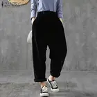 Женские вельветовые шаровары ZANZEA, винтажные длинные брюки с поясом на резинке и пуговицами, уличная одежда, весна 2021