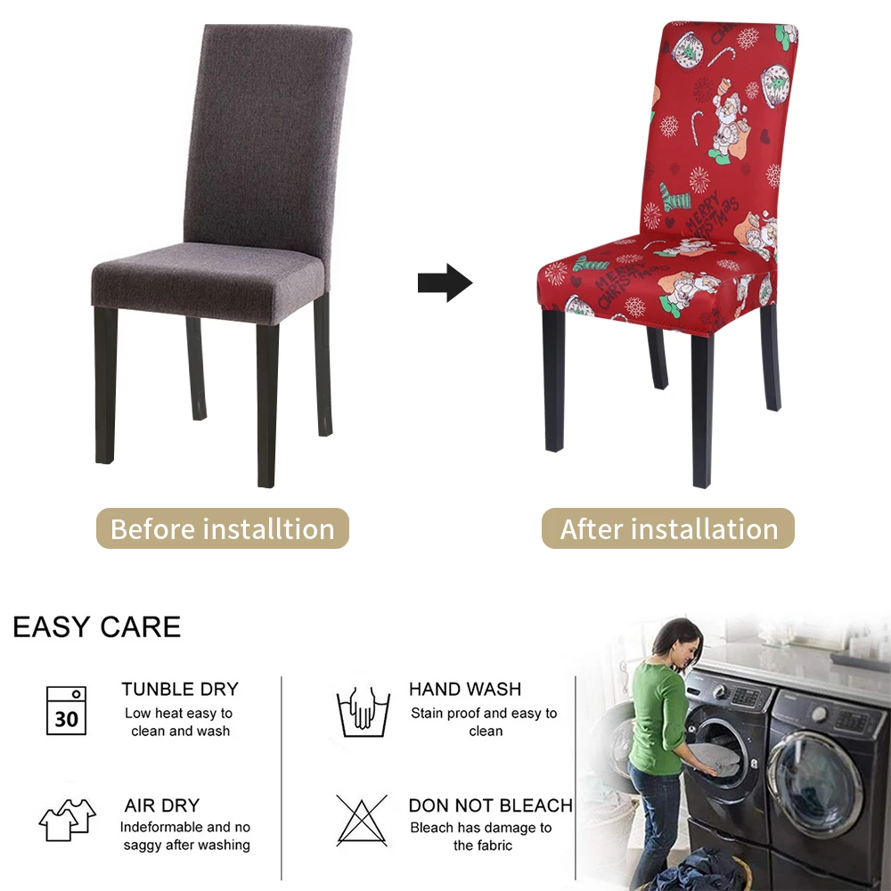 

Junejour | Christmas Chair Cover Stretch Elastic Slipcovers Chair Covers For Dining Room Wedding Banquet 1/2/4/6pcs
