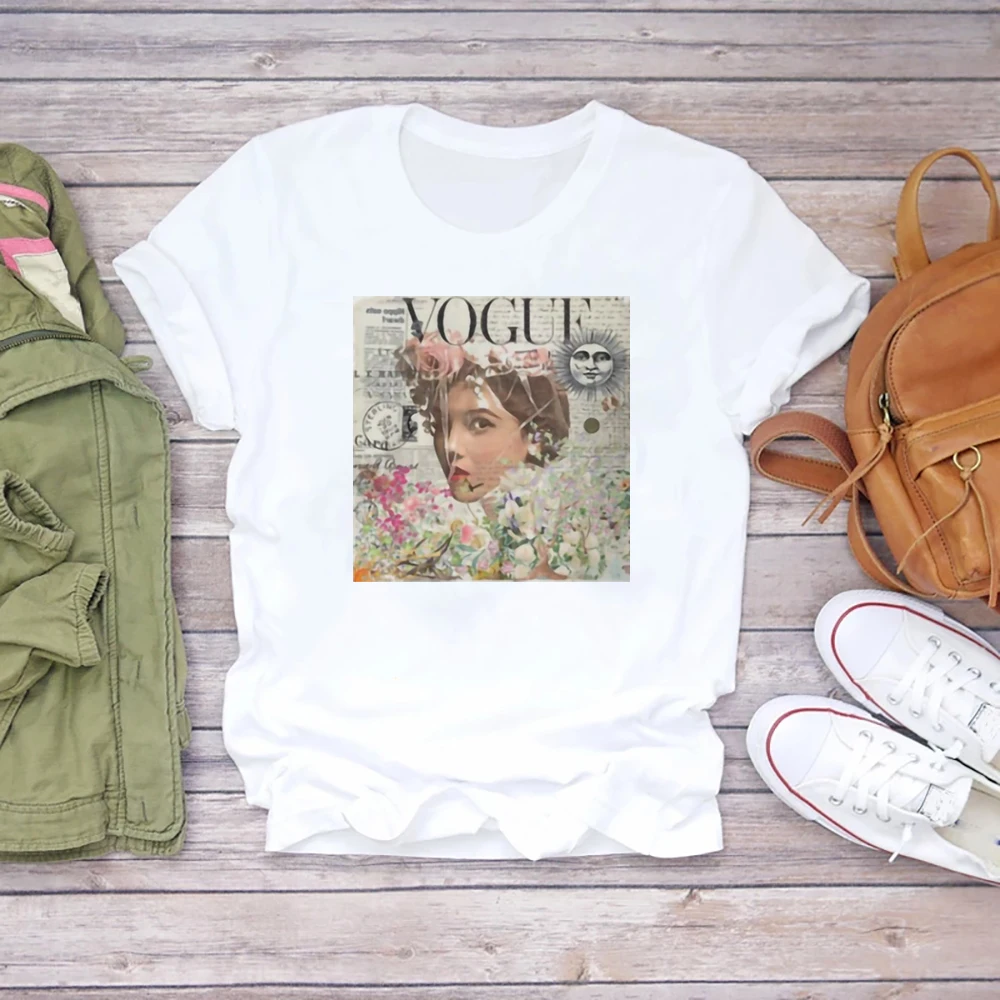 

Beautiful Woman Vogue Fashion Letter Retro Pop Art Yellow T-shirt Want Kpop Spice Girls Summer Vintage Women Shirts