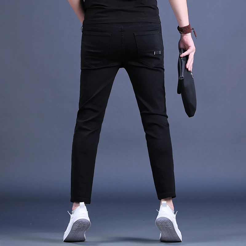Men's Jeans Summer Casual Slim Fit Pencil Pants Cowboy Mens Streetwear Korean Thin Black Trousers