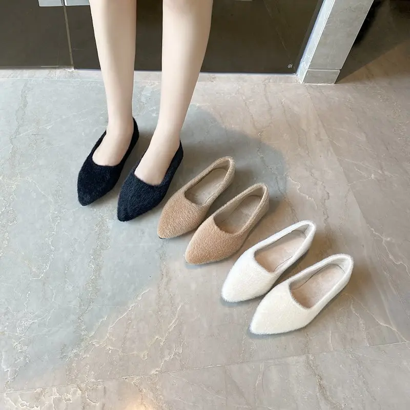 

Shoes Woman Comfortable And Elegant Shallow Mouth Pointed Toe Modis Loafers Fur Casual Female Sneakers Flats Autumn New 2021 Dre