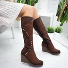 Сапоги на молнии; женские сапоги до колена с заклепками; сапоги на платформе и высоком каблуке; пикантная женская обувь; Botas mujer bota Feminina