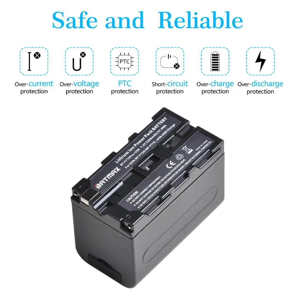 Аккумулятор Batmax NP-F770 NP-F750 с USB-портом для зарядки и светодиодным индикатором