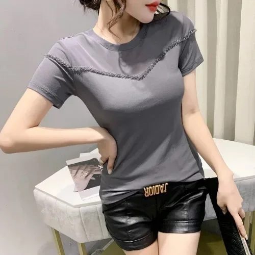 

Fashion Women Tops T-shirts gray Female 2019 Summer