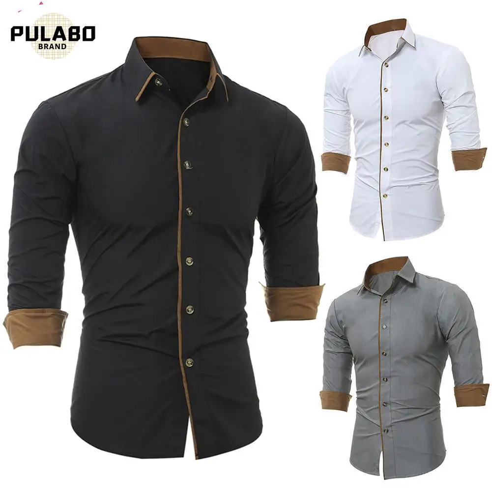 

Casual Men Solid Color Long Sleeve Buttons Down Shirt Cotton Plus Size Blouse Long Sleeve British Style Cotton Men's Shirt