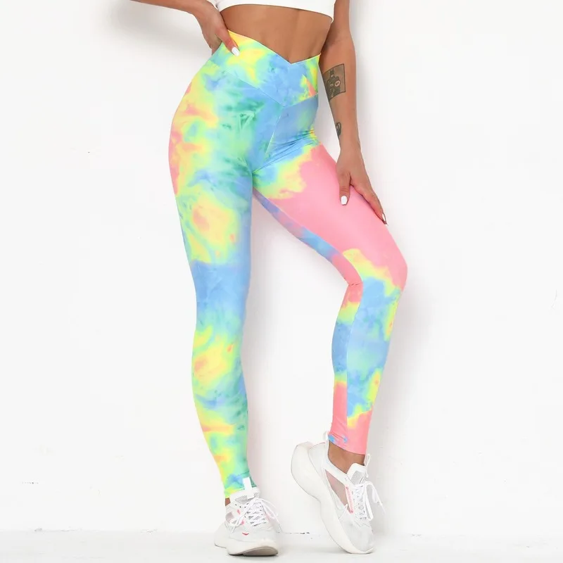 

Sexy High Waist Tie Dye Gym Leggings Women Workout Push Up Fitness Leggings Vintage Rainbow Bodybuilding Jeggings Women Pants